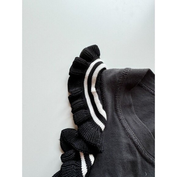 3.1 PHILLIP LIM Black Striped Knit Ruffle Trim Long Tunic Tank Top, Size S - Picture 7 of 10